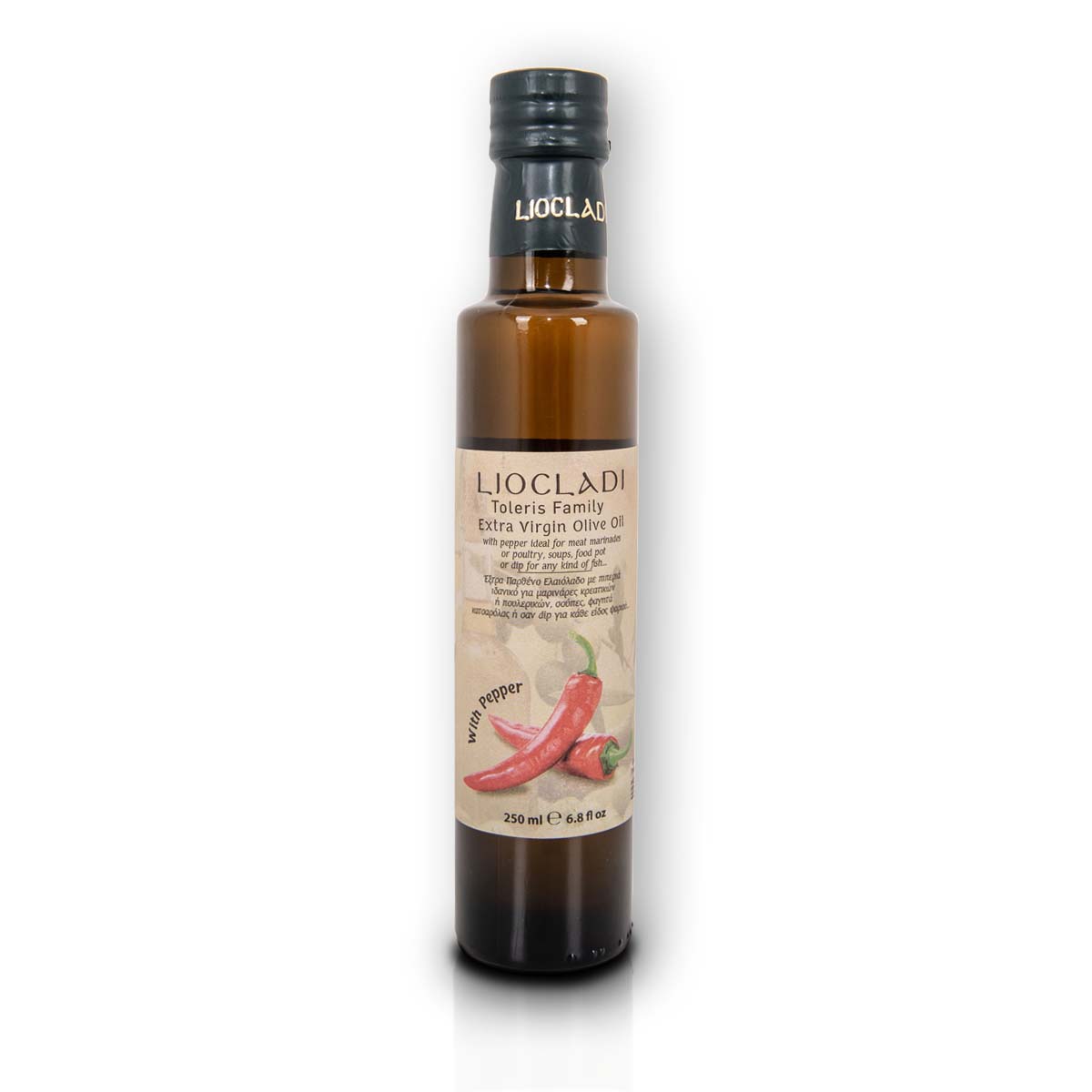Oliwa z oliwek extra virgin Liocladi smakowa szklana butelka 250 ml papryka | Kolebka Smaku