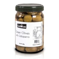 Oliwki Chalkidiki zielone nadziewane papryczkami jalapeno 450 g po odsączeniu GerOlive | Kolebka Smaku